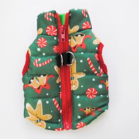 New Dog Clothes Winter Thickened Dog Cotton-padded Jacket Waistcoat Vest Down Silk Cotton Traction Buckle (Option: Gingerbread Man-L)